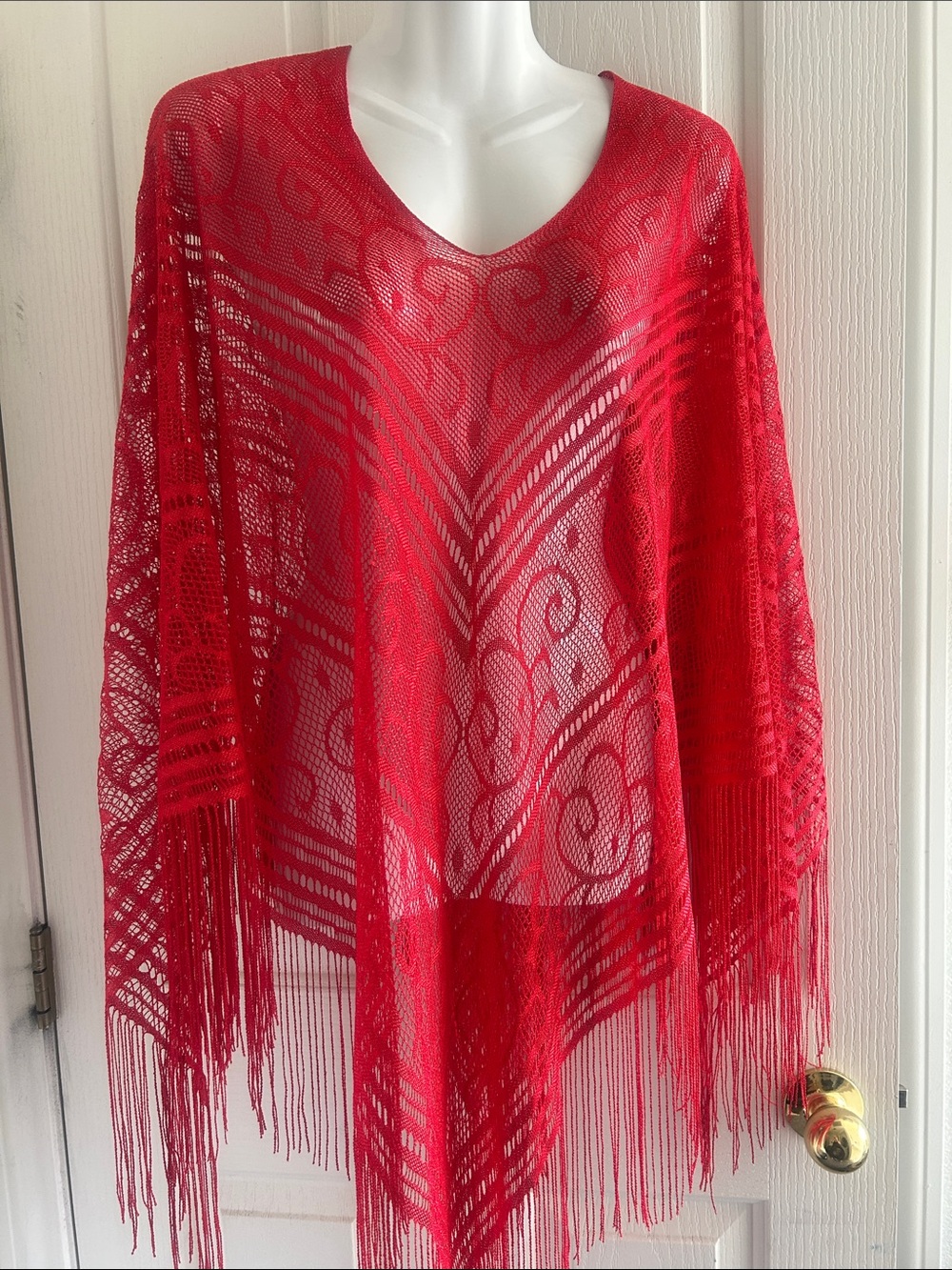 Red Mesh Fringe Swim Coverup